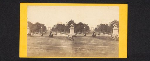 View of the Champs-Élysées in Paris with the Arc de Triomphe at the end