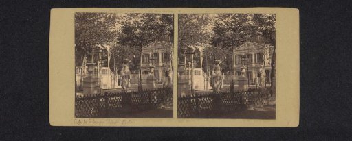 View of a terrace with sculptures on the Champs-Élysées in Paris