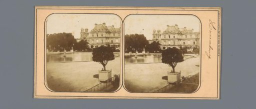 View of the Palais du Luxembourg in Paris with a pond in the foreground