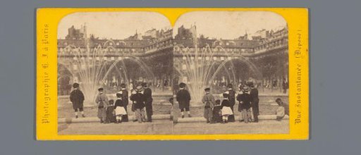 Group of children by a pond in the garden of the Palais-Royal in Paris