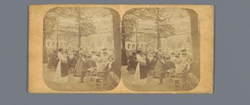 View of the garden of the Palais-Royal in Paris with people on chairs