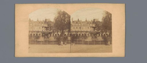 View of the garden of the Palais-Royal in Paris with a fountain