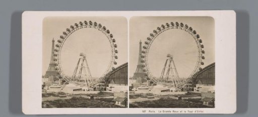 View of the Roue de Paris and the Eiffel Tower in Paris
