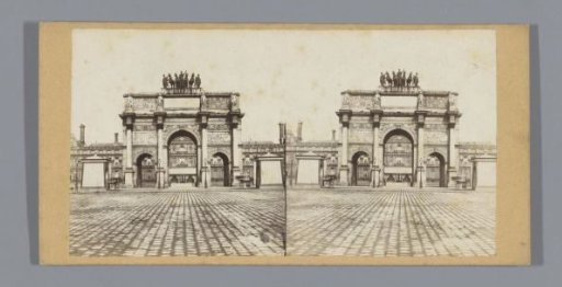 View of the Arc de Triomphe du Carrousel in Paris, with the Palais des Tuileries in the Background