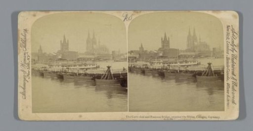 The Cathedral and Pontoon Bridge, crossing the Rhine, Cologne, Germany