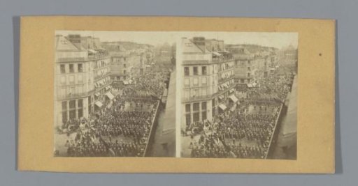 View of the entry of the troops of Emperor Napoleon III into the Rue de Rivoli in Paris
