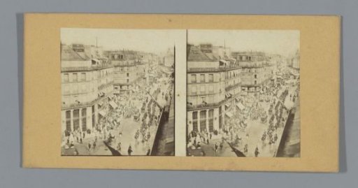 View of the entry of the troops of Emperor Napoleon III into the Rue de Rivoli in Paris