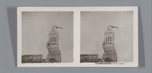 Hanging image of Mary on the tower of the destroyed Basilica Notre-Dame de Brebières in Albert