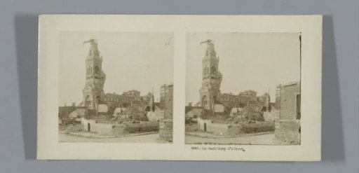 View of the ruin of the Basilica Notre-Dame de Brebières in Albert
