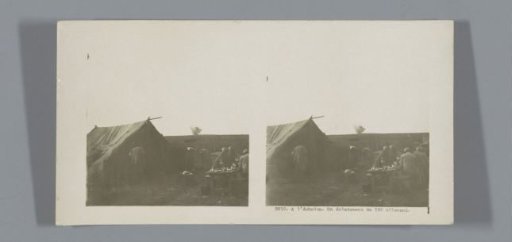 French tent camp, with an explosion in the background