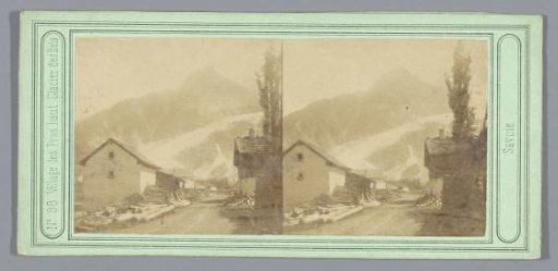 View of a mountain village in front of the Mer-de-Glace in Savoy