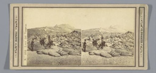 Men on solidified lava of Vesuvius in Naples