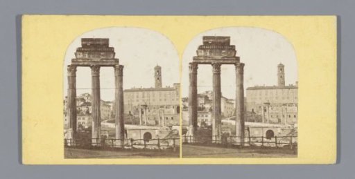 Ruins of the Temple of Castor and Pollux at Rome, with the Palazzo Senatorio in the background