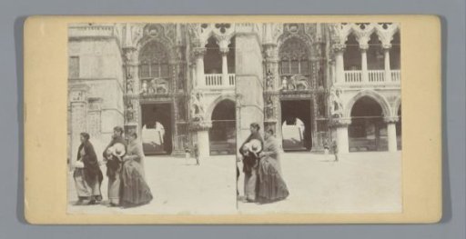 View of the Porta della Carta of the Doge's Palace in Venice, with three women in the foreground