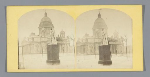 View of St. Isaac's Cathedral in St. Petersburg with a statue in front of it