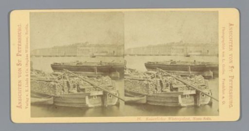 View of the Winter Palace in Saint Petersburg, seen from the Neva with boats in the river