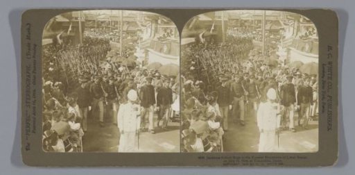 Japanese schoolboys in a mourning procession for Lieutenant Suzuki