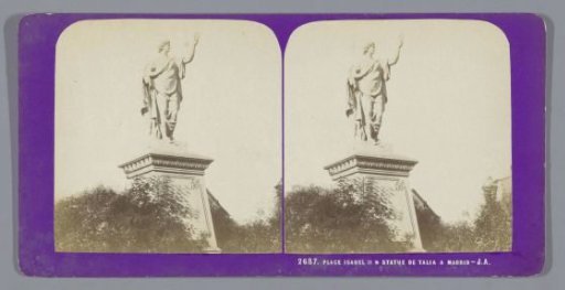 Sculpture of Thalia on the Plaza de Isabel II in Madrid