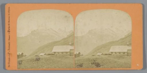 Mountain landscape with houses, probably in Switzerland