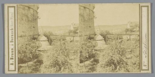 View of Schaffhausen, Switzerland. On the left, a portion of the Munot fortress