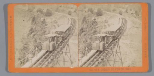 Railway line on the Rigi, with a train in the foreground