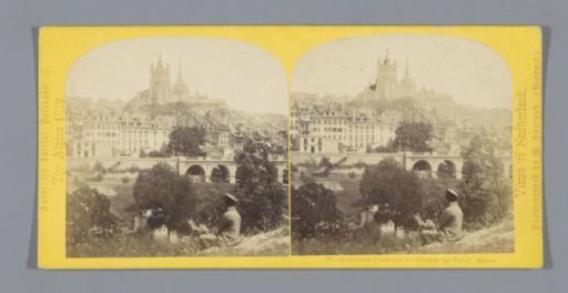 View of Lausanne, with a seated man in the foreground