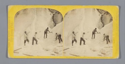 Four men with ice axes on a glacier near Grindelwald