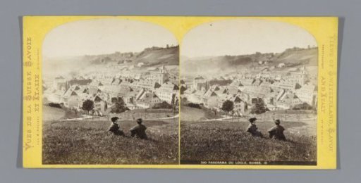 View of Le Locle with a man and a woman sitting in the foreground
