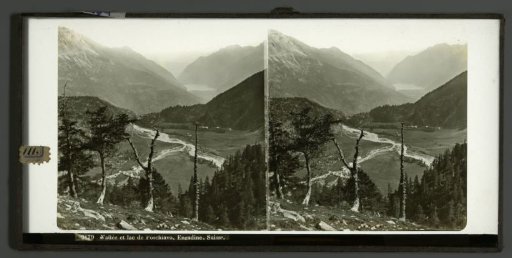 View of Val di Poschiavo with Lago di Poschiavo in the background, Switzerland