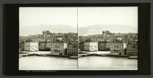 View of Geneva, Switzerland, with Mont Salève, France, in the background