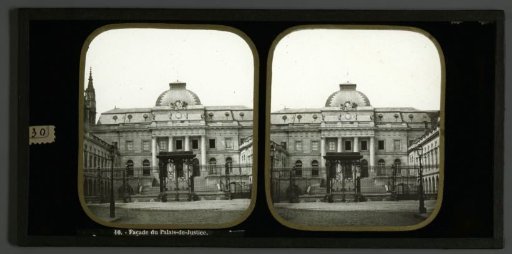 View of the façade of the Palais de Justice in Paris, France