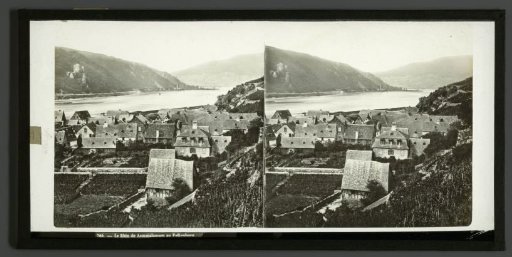 View of Assmannshausen and Falkenburg Castle, Germany