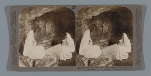 Two women at the tomb in the Garden of Gethsemane, near Jerusalem