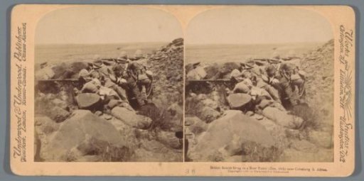 Scene of British scouts firing on a Boer patrol in Colesberg, 10 January 1900