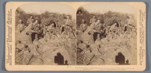 British soldiers sitting on a hill during the advance on Pretoria