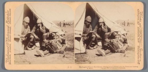 Three British soldiers sitting in front of a tent in Colesberg, South Africa