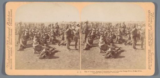 Scene of British soldiers in a field near the Orange River, South Africa