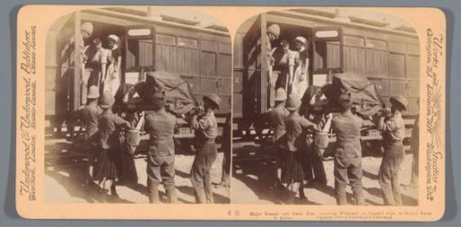 Train wagon with wounded soldiers near the Orange River, South Africa