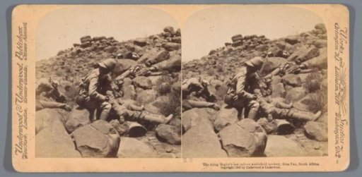 View of a dying British soldier and other fallen soldiers at Graspan, South Africa