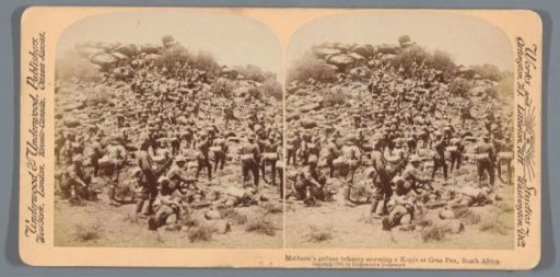 View of British soldiers storming a hill at Graspan, South Africa