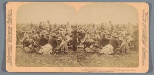 Boers under the command of General Cronjé (Pieter Arnoldus Cronjé) who surrendered to the British army after the battle of Paardeberg, 27 February