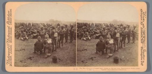 Boer prisoners of war resting on the road between Paardeberg and the Modder River, South Africa