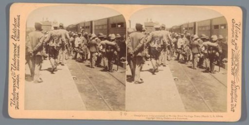 Boer prisoners of war being put on the train to Cape Town, South Africa