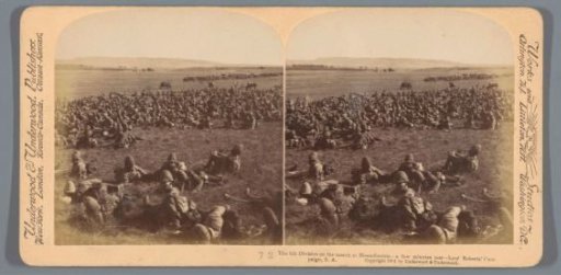 Soldiers under the command of Lord Roberts (Frederick Sleigh Roberts) resting during their journey to Bloemfontein, South Africa