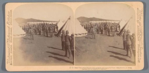 View of a military camp with tents and soldiers in Bloemfontein, South Africa