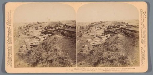 View of bridge repairs on the railway line between Kroonstad and Pretoria, South Africa