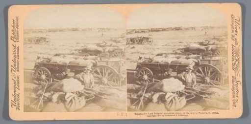 View of wagons with supplies on the way to the army of Lord Roberts (Frederick Sleigh Roberts) in Pretoria, South Africa