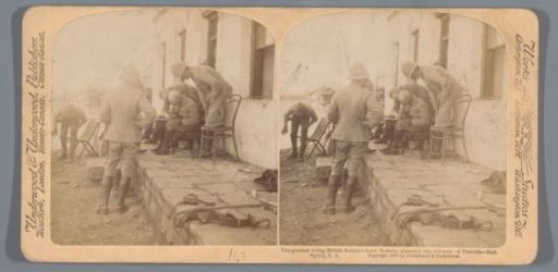 Lord Roberts (Frederick Sleigh Roberts) plans the advance on Pretoria in front of a building near Rietspruit, South Africa