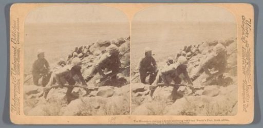 Staged scene of British soldiers on a hill in South Africa
