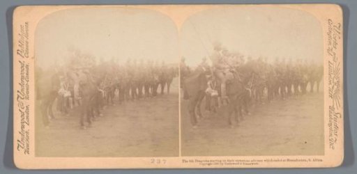 Staged scene of the cavalry regiment of the British army ready to advance to Bloemfontein in South Africa